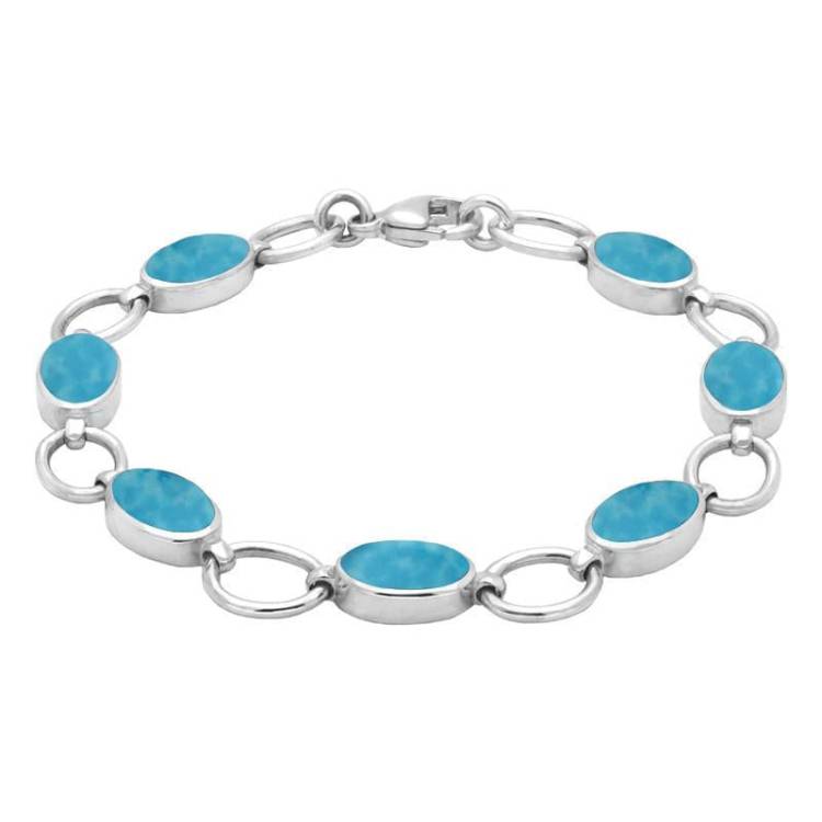 Sterling Silver Turquoise Oval Seven Stone Bracelet - Silver