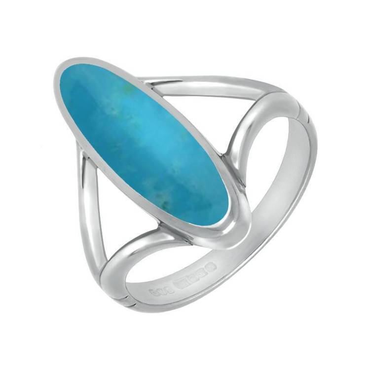 Sterling Silver Turquoise Oval Split Shank Ring - Option1 Value Silver