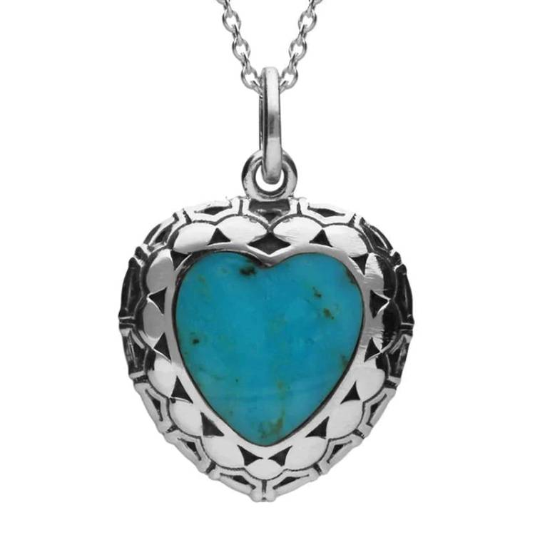 Sterling Silver and Turquoise Oxidised Heart Necklace - Silver