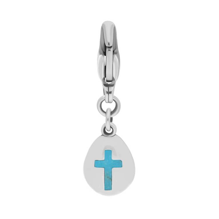 Sterling Silver Turquoise Pear Shaped Cross Clip Charm - Option1 Value Silver