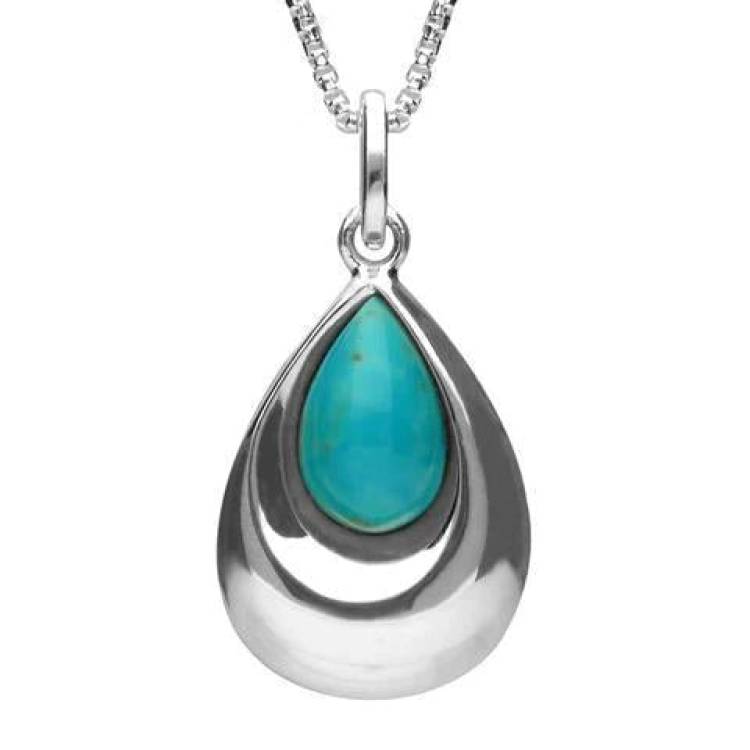 Sterling Silver Turquoise Pear Shaped Necklace - Silver