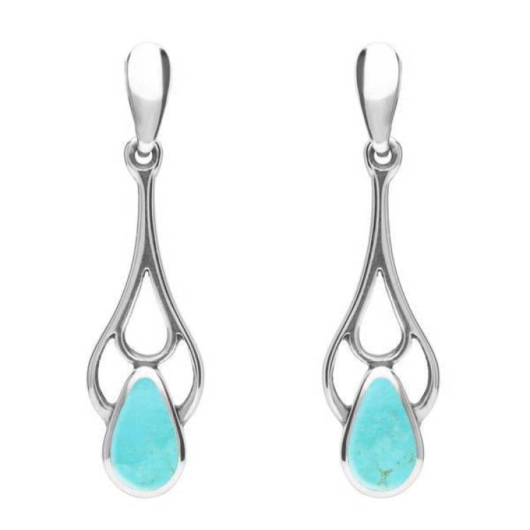 Sterling Silver Turquoise Pear Spoon Earrings - Silver