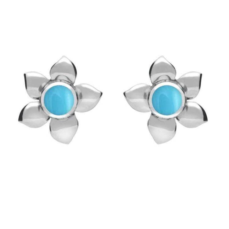 Sterling Silver Turquoise Petal Stud Earrings - Option1 Value Silver