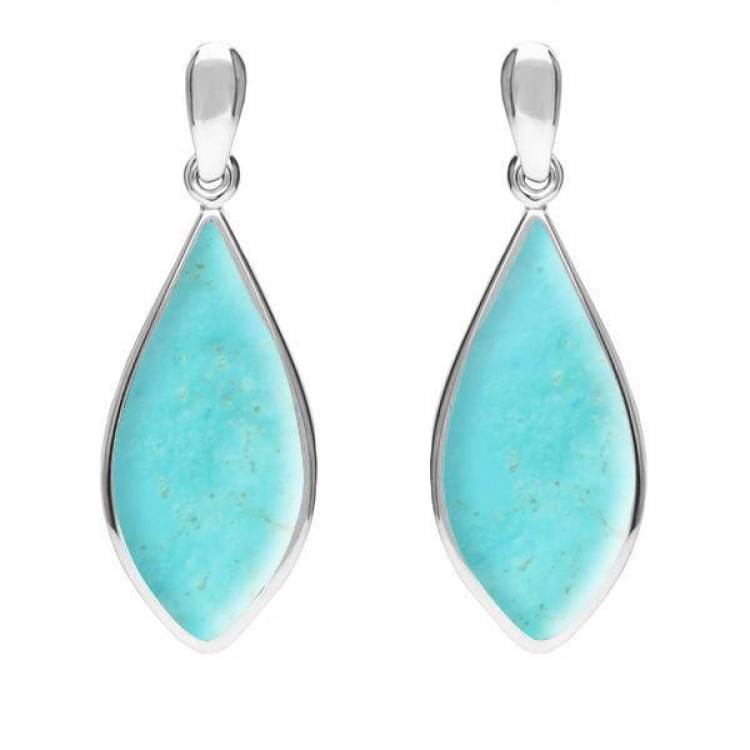 Sterling Silver Turquoise Pointed Pear Drop Earrings - Silver