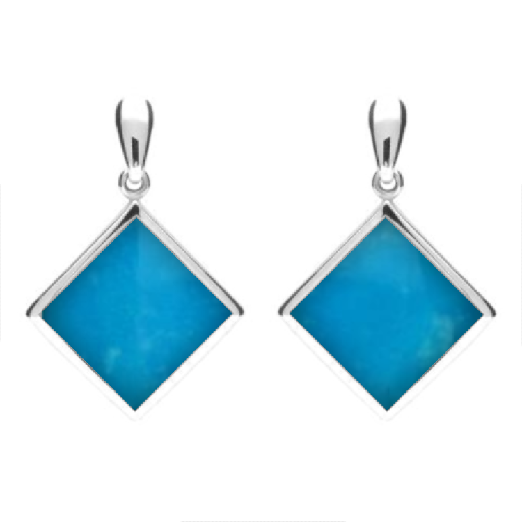 Sterling Silver Turquoise Rhombus Drop Earrings - Silver