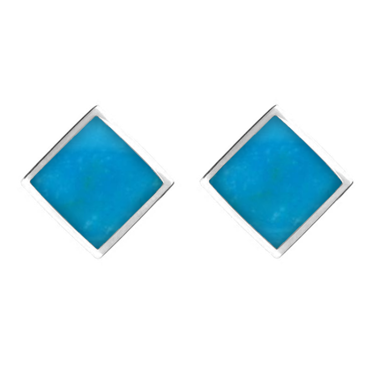 Sterling Silver Turquoise Rhombus Earrings - Silver
