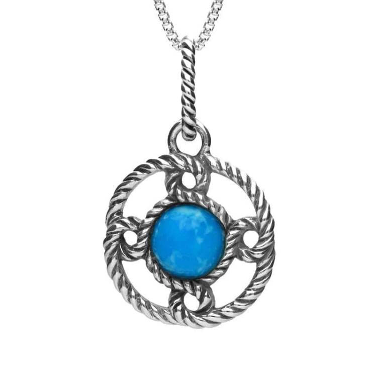 Sterling Silver Turquoise Rope Edge Port Hole Necklace - Silver