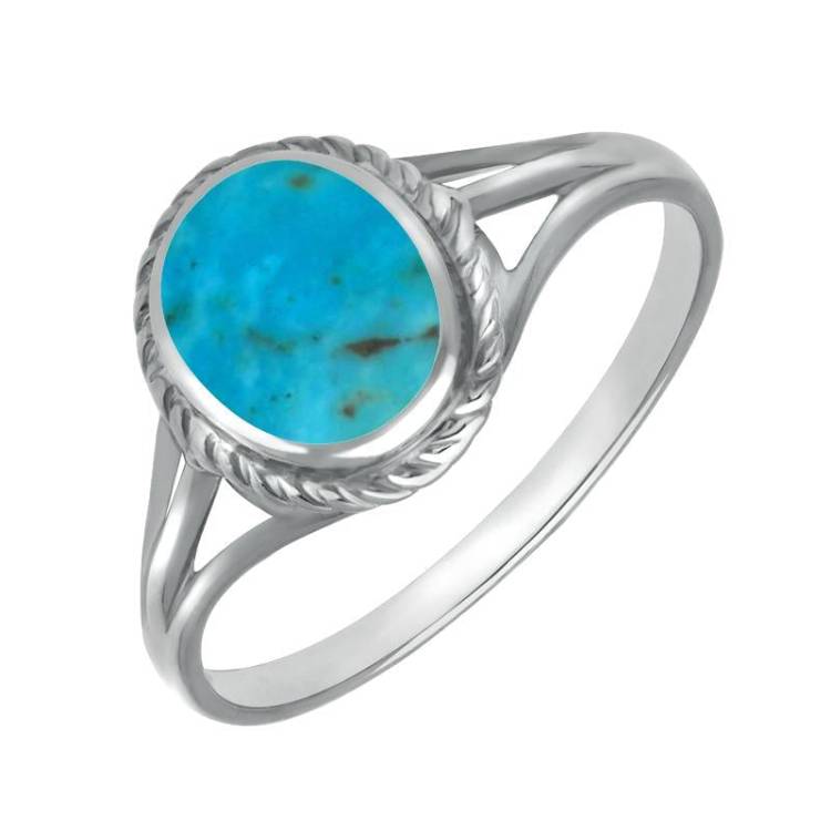 Sterling Silver Turquoise Rope Edge Ring - Silver