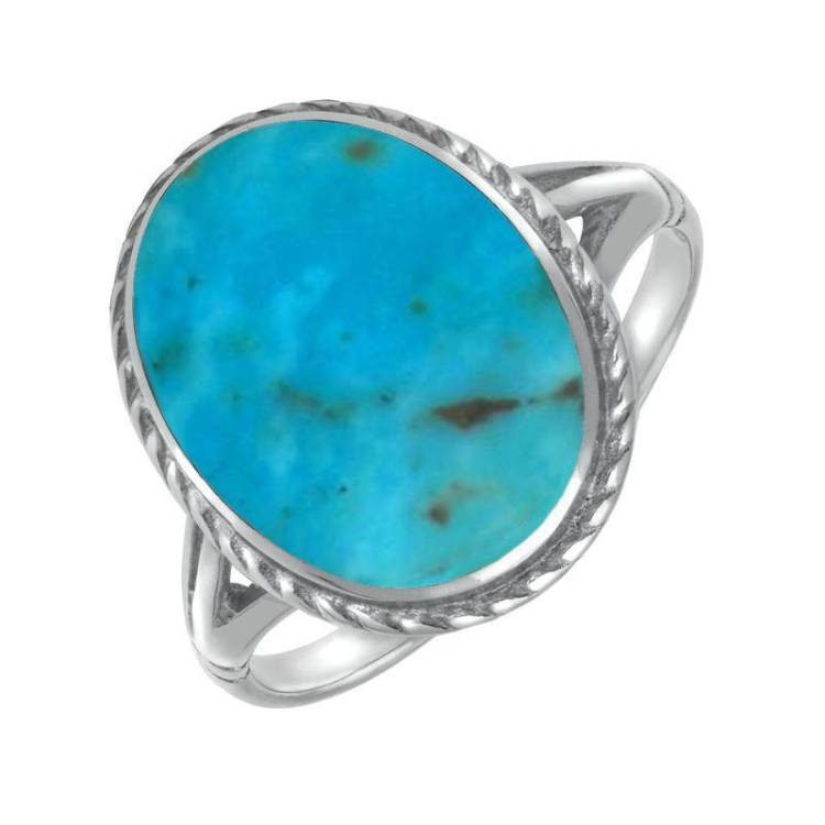 Sterling Silver Turquoise Rope Edge Ring - Option1 Value Silver