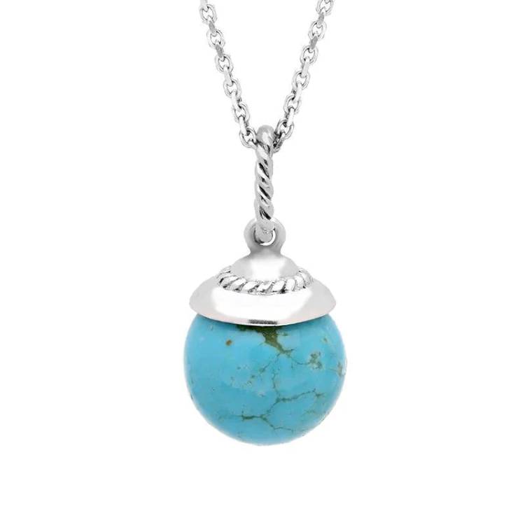 Sterling Silver Turquoise Round Bead Drop Necklace - Silver