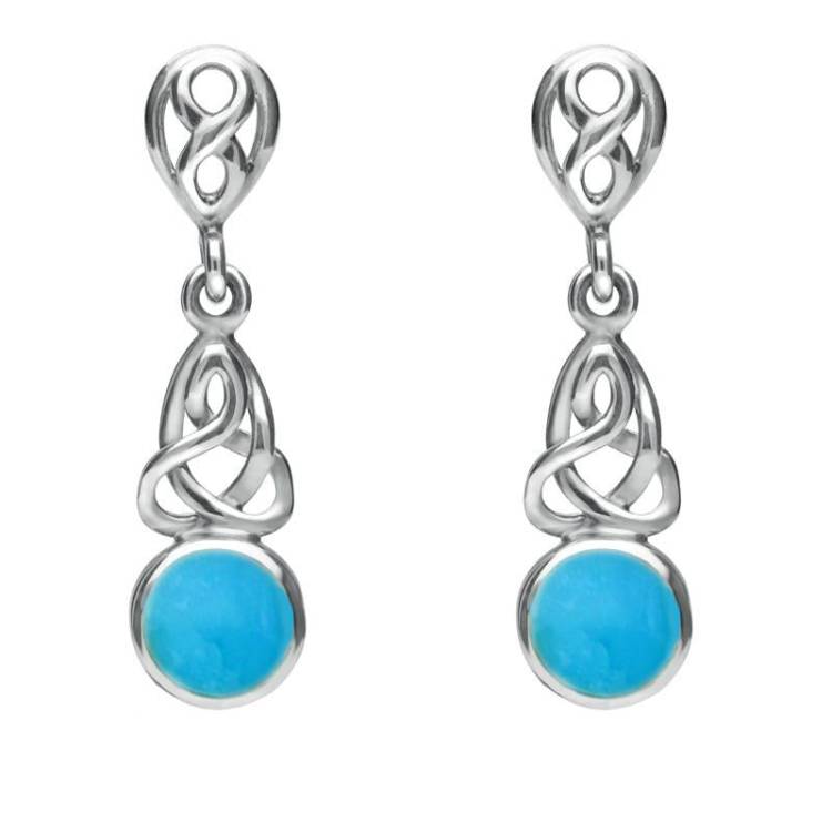 Sterling Silver Turquoise Round Celtic Dropper Earrings - Option1 Value Silver
