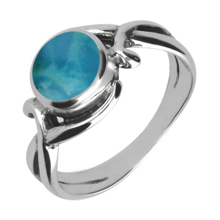 Sterling Silver Turquoise Round Scroll Ring - Option1 Value Silver