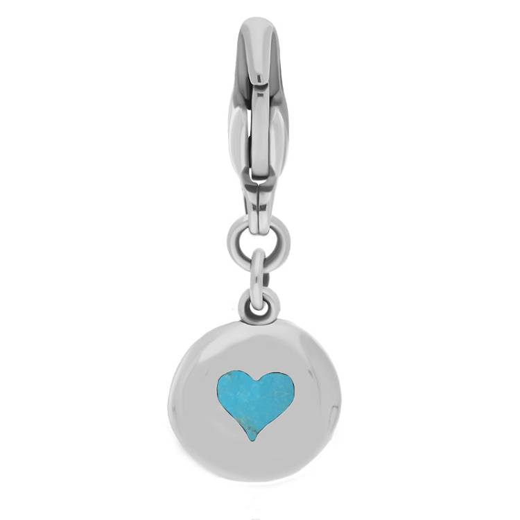 Sterling Silver Turquoise Round Shaped Heart Clip Charm - Option1 Value Silver