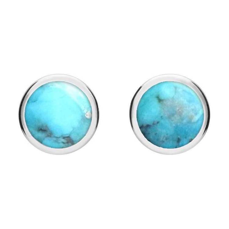Sterling Silver Turquoise Round Stud Earrings - Silver