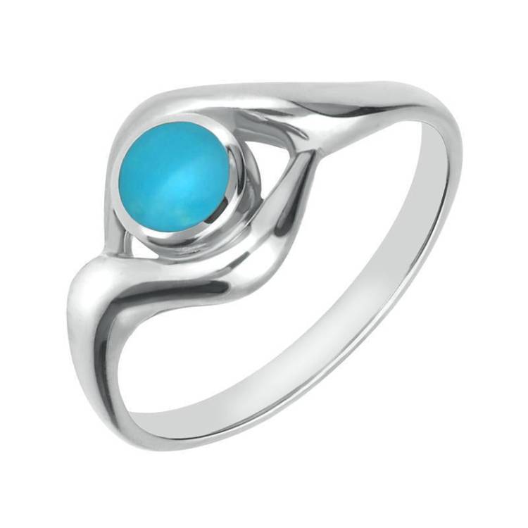 Sterling Silver Turquoise Round Twist Ring - Silver