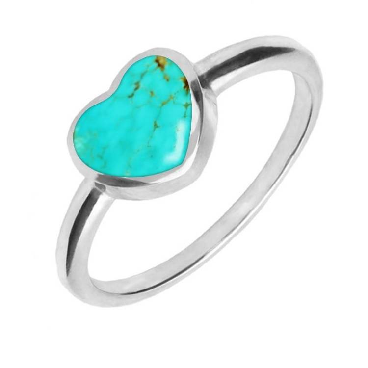 Sterling Silver Turquoise Single Heart Ring - Option1 Value Silver