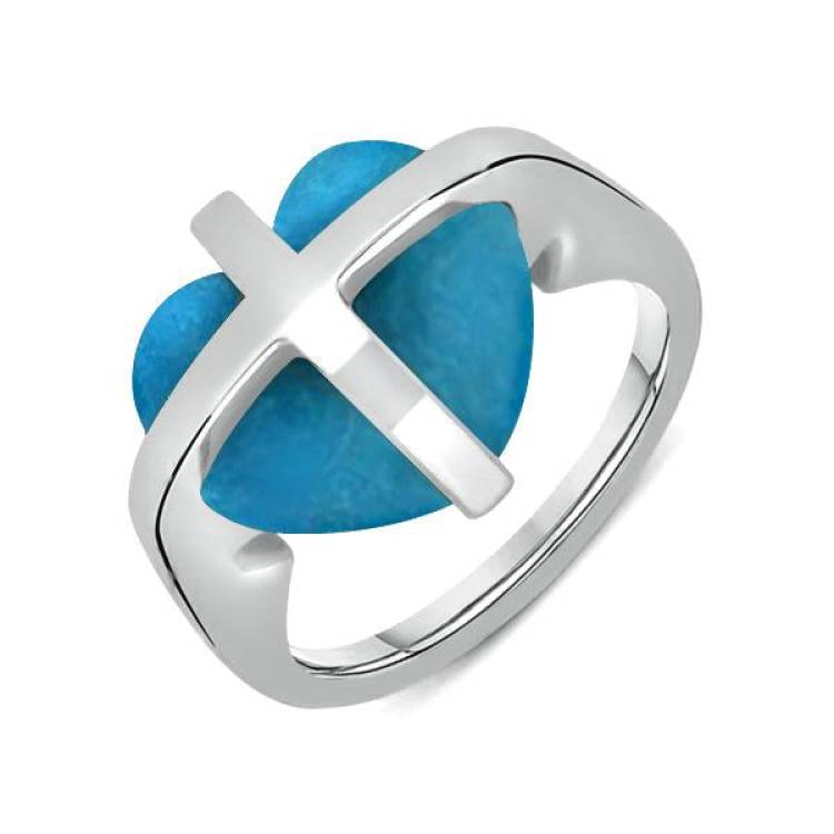 Sterling Silver Turquoise Cross Heart Ring - Option1 Value Silver
