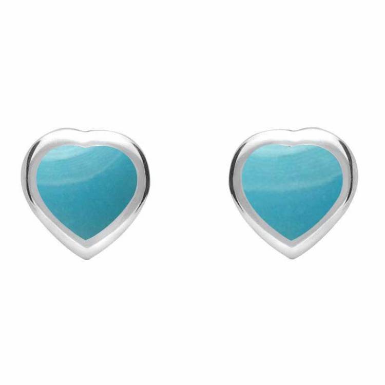 Sterling Silver Turquoise Small Framed Heart Stud Earrings - Silver
