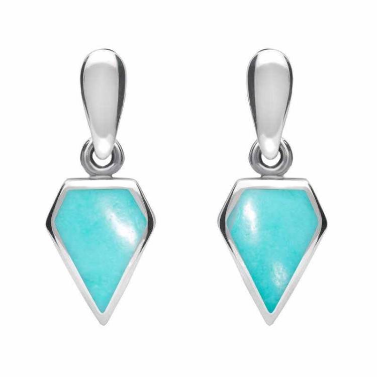 Sterling Silver Turquoise Small Kite Drop Earrings - Silver