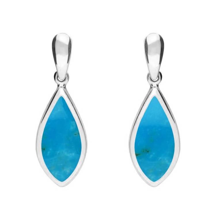 Sterling Silver Turquoise Small Pointed Pear Drop Earrings - Silver