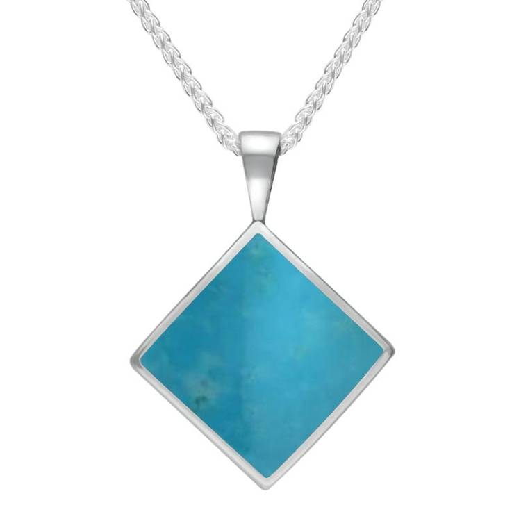 Sterling Silver Turquoise Small Rhombus Necklace - Silver