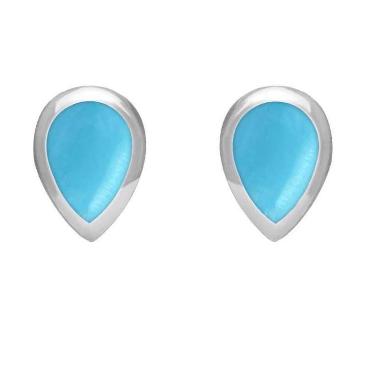 Sterling Silver Turquoise Small Teardrop Stud Earrings - Option1 Value Silver