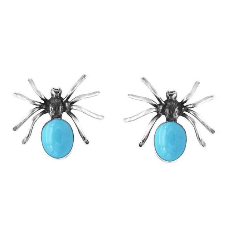 Sterling Silver Turquoise Spider Large Stud Earrings - Silver
