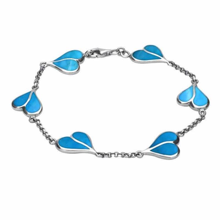 Sterling Silver Turquoise Split Heart Bracelet - Silver