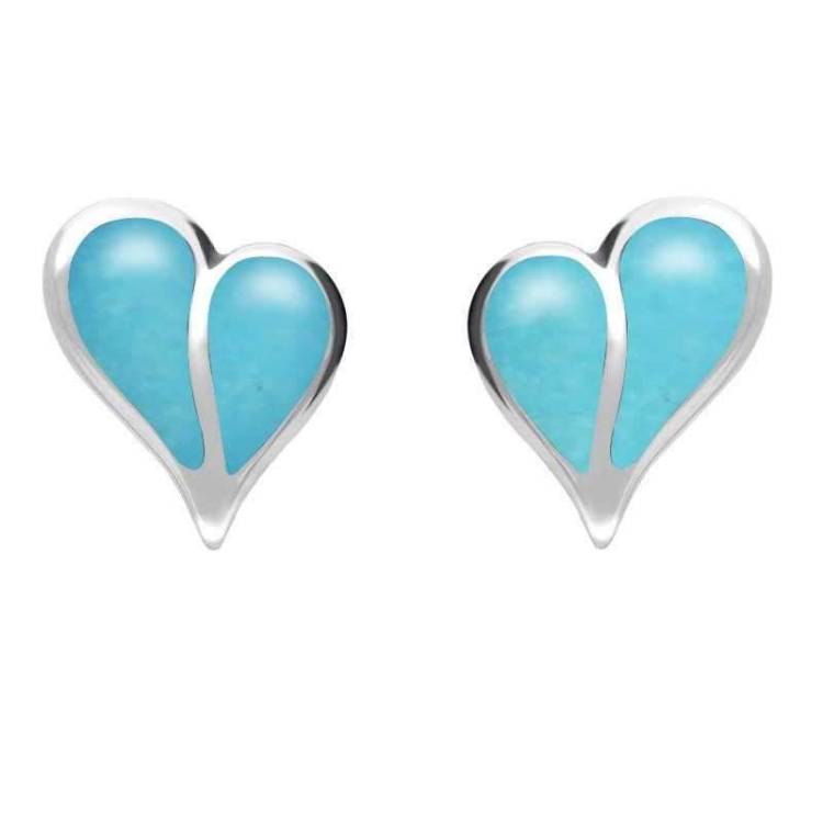 Sterling Silver Turquoise Split Heart Stud Earrings - Silver