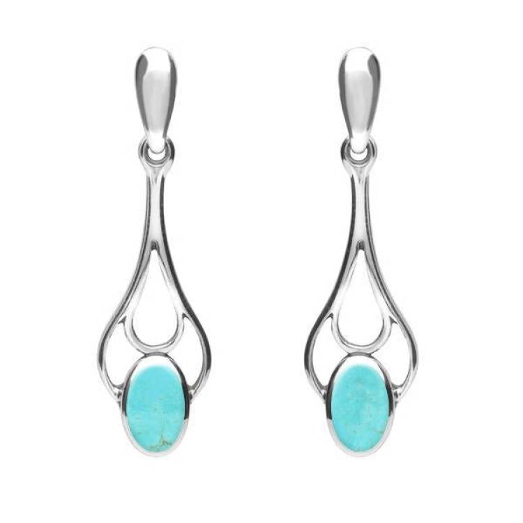 Sterling Silver Turquoise Spoon Drop Earrings - Silver