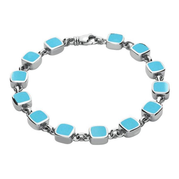 Sterling Silver Turquoise Square Cushion Bracelet - Silver