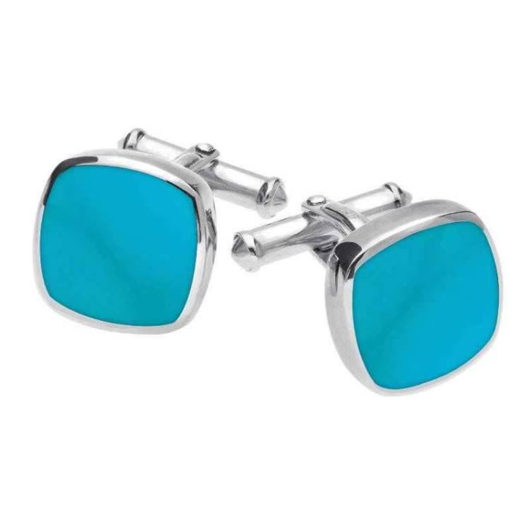 Sterling Silver Turquoise Square Cushion Cufflinks - Option1 Value