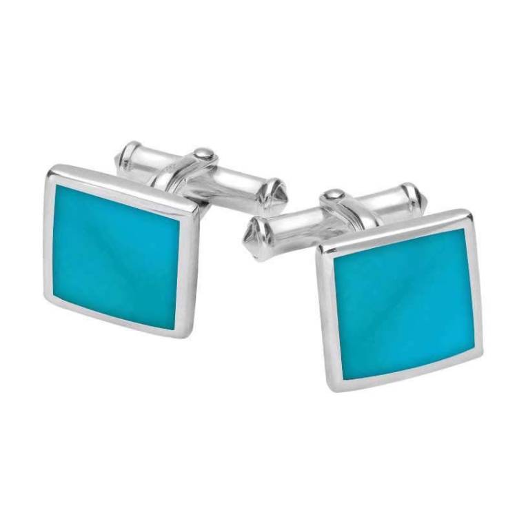 Sterling Silver Turquoise Square Flat Cufflinks - Option1 Value