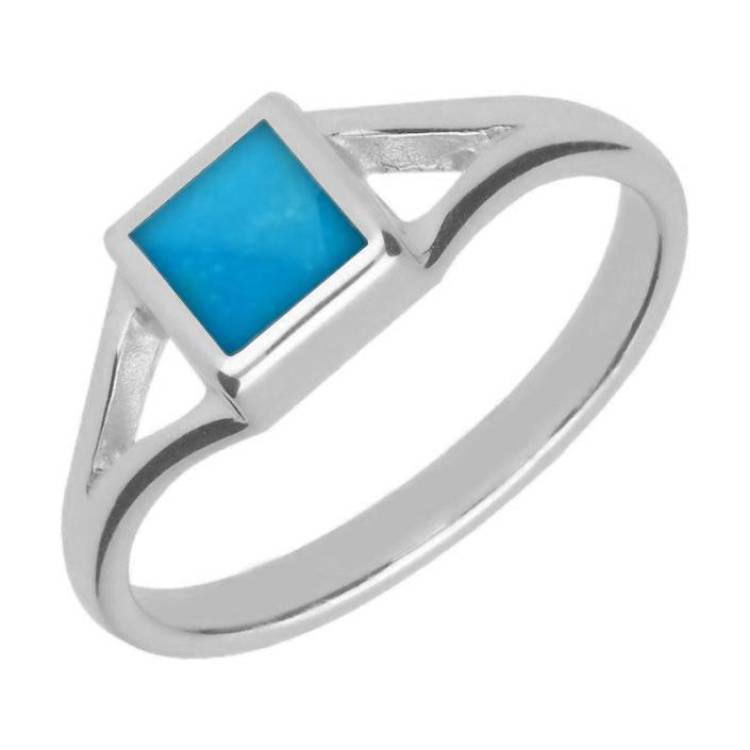 Sterling Silver Turquoise Square Split Shoulder Ring - Silver
