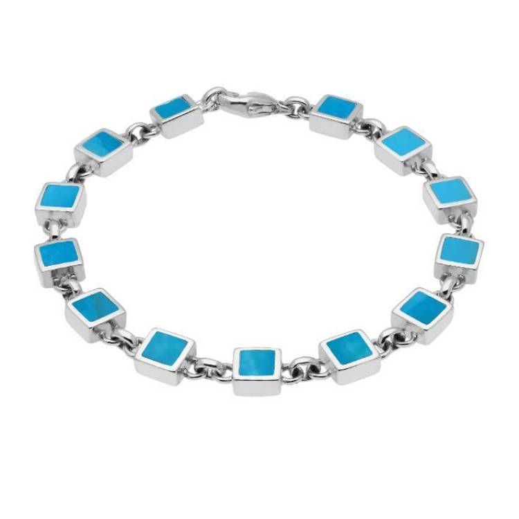 Sterling Silver Turquoise Square Stone Bracelet - Option1 Value Silver
