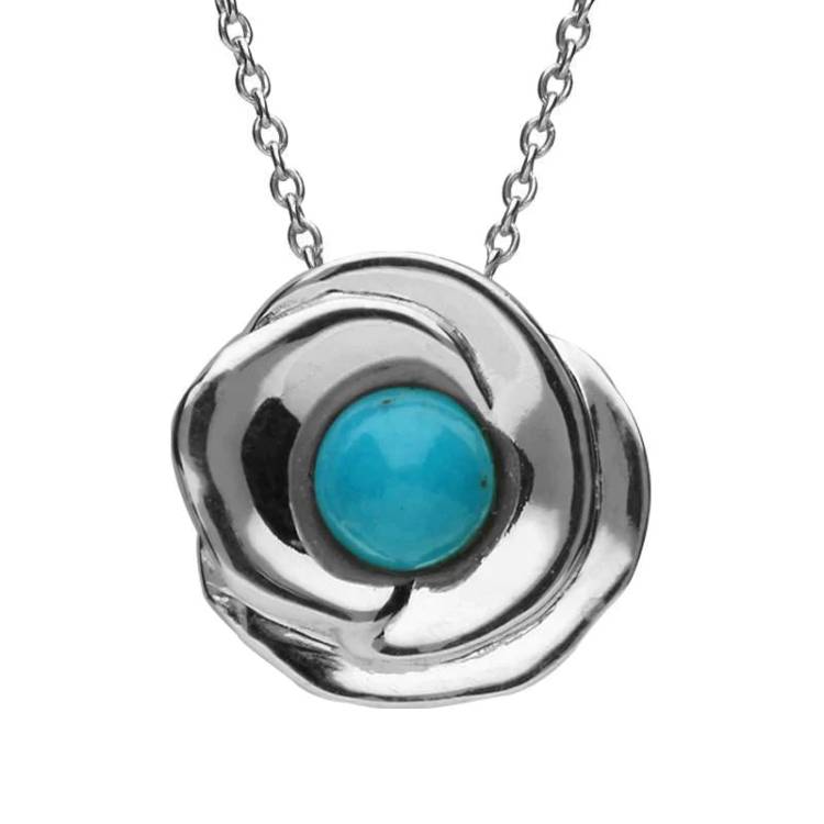 Sterling Silver Turquoise Stone Rose Necklace - Silver