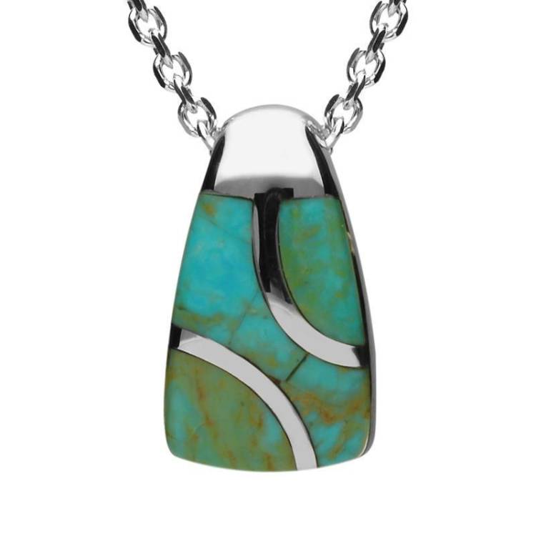 Sterling Silver Turquoise Three Stone Graduated Curve Necklace - Silver