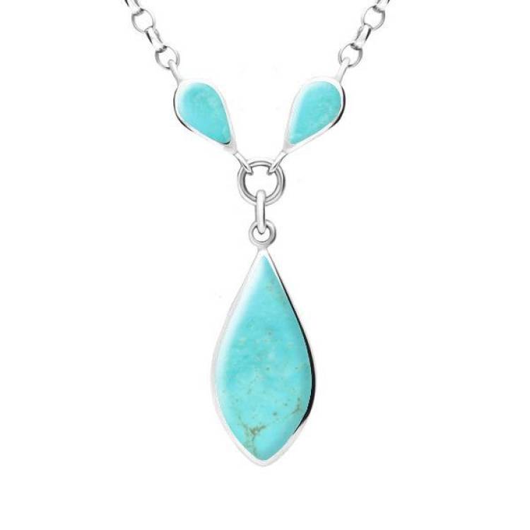 Sterling Silver Turquoise Three Stone Pear Necklace