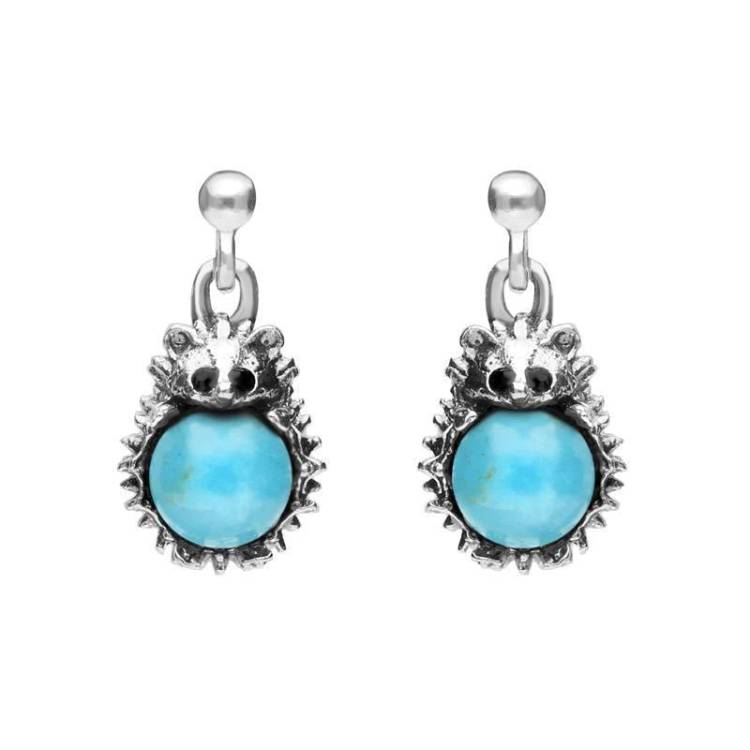 Sterling Silver Turquoise Tiny Hedgehog Drop Earrings - Silver