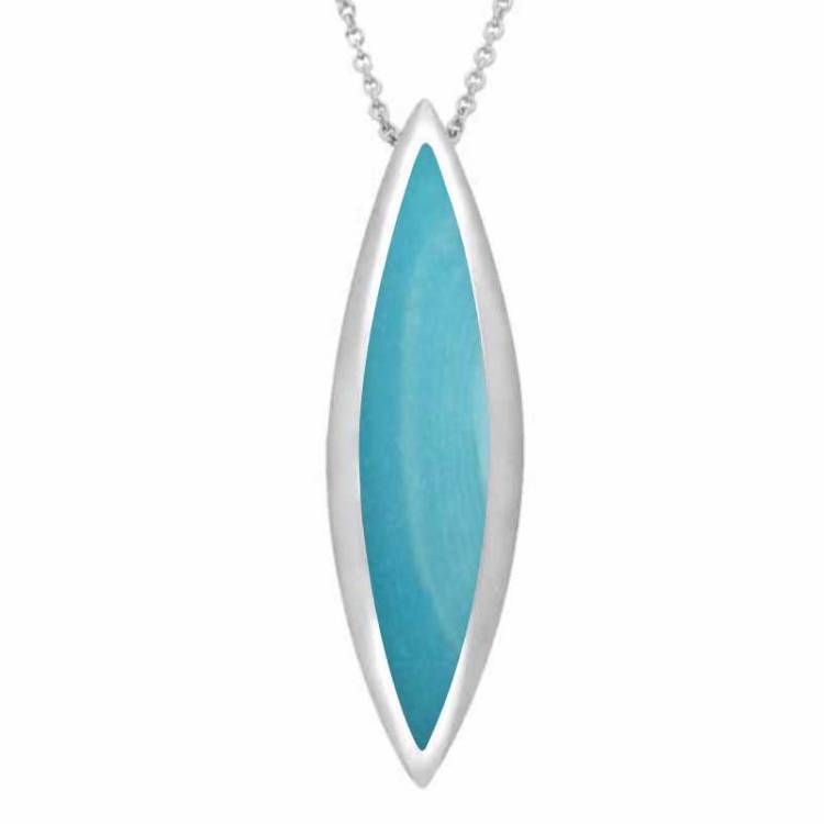 Sterling Silver Turquoise Toscana Long Marquise Necklace - Silver