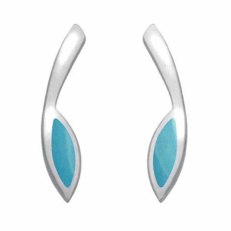 Sterling Silver Turquoise Toscana Long Marquise Stud Earrings - Silver