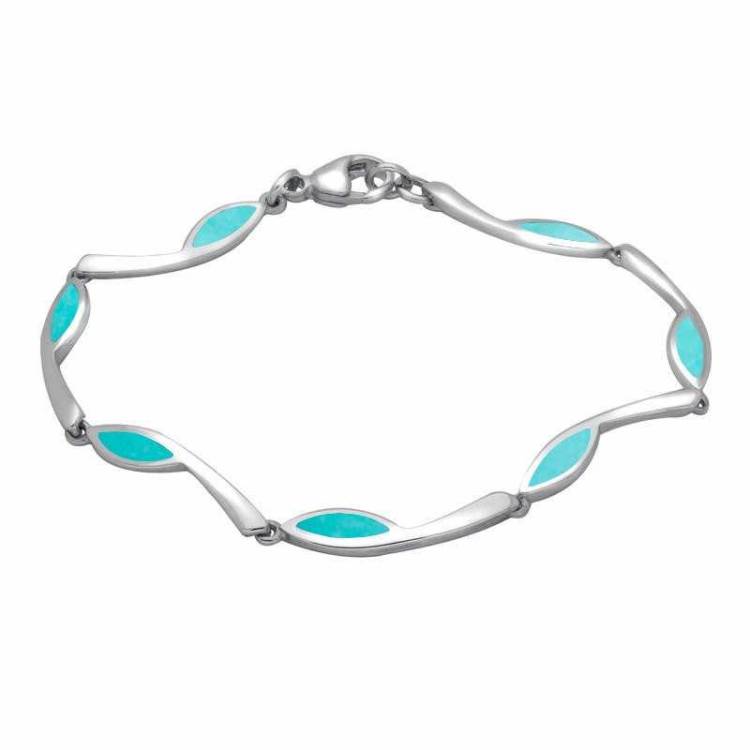 Sterling Silver Turquoise Toscana Marquise Link Bracelet - Silver
