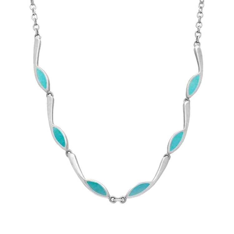 Sterling Silver Turquoise Toscana Marquise Link Necklace - Silver