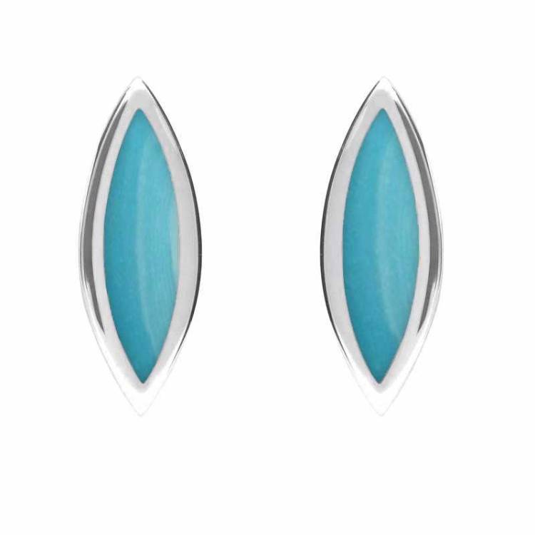 Sterling Silver Turquoise Toscana Marquise Stud Earrings - Silver