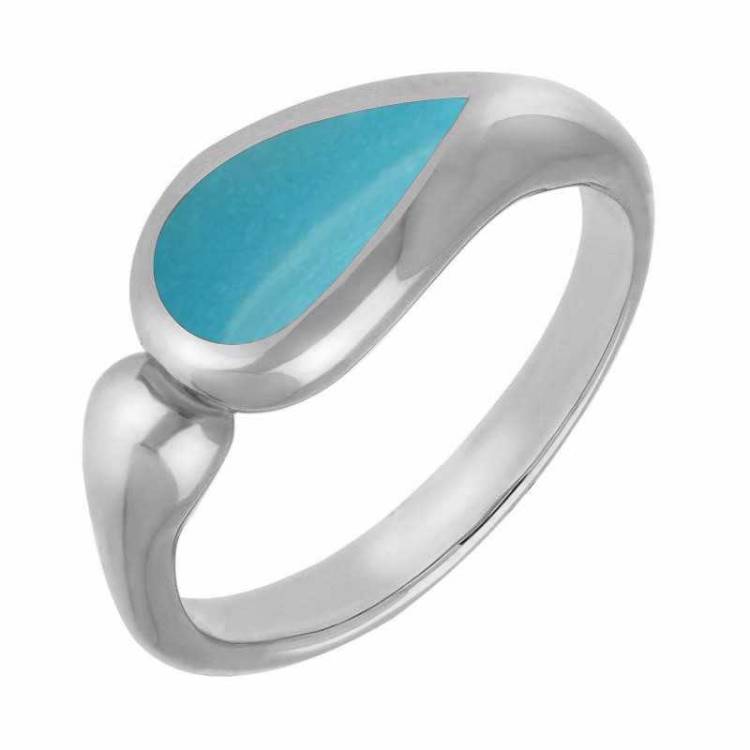 Sterling Silver Turquoise Toscana Offset Teardrop Ring - Silver