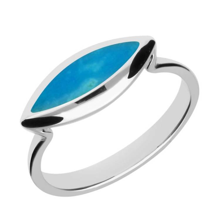 Sterling Silver Turquoise Toscana Side Marquise Ring - Silver