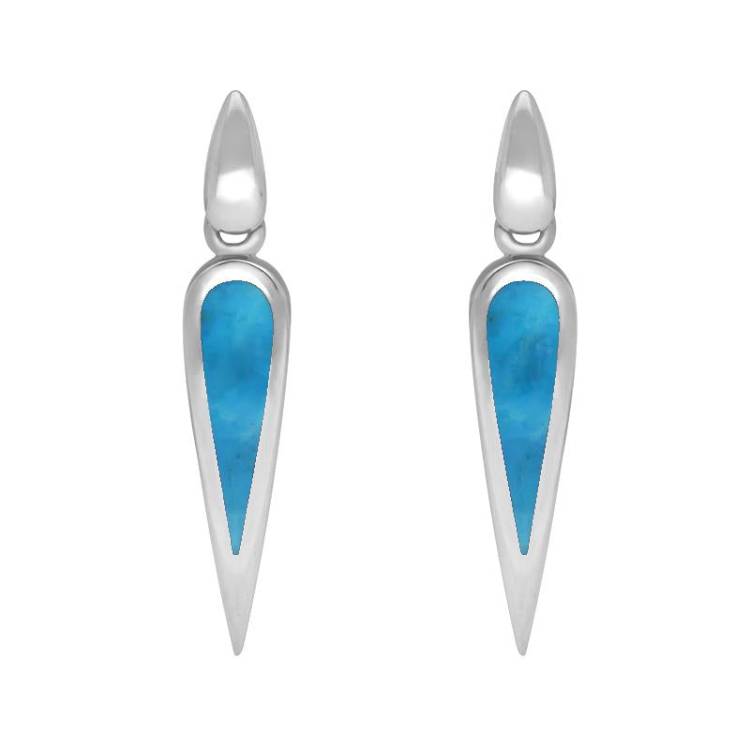 Sterling Silver Turquoise Toscana Slim Pear Drop Earrings - Silver