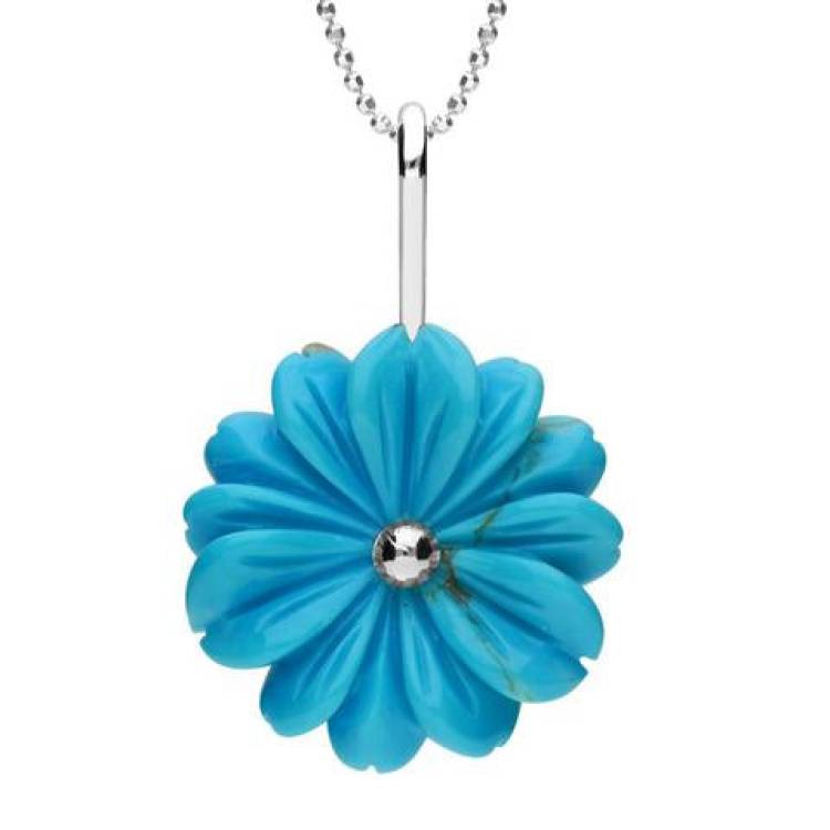 Sterling Silver Turquoise Tuberose 20mm Daisy Necklace - Silver