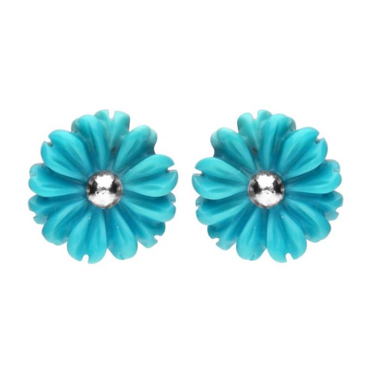 Sterling Silver Turquoise Tuberose 8mm Daisy Stud Earrings - Silver