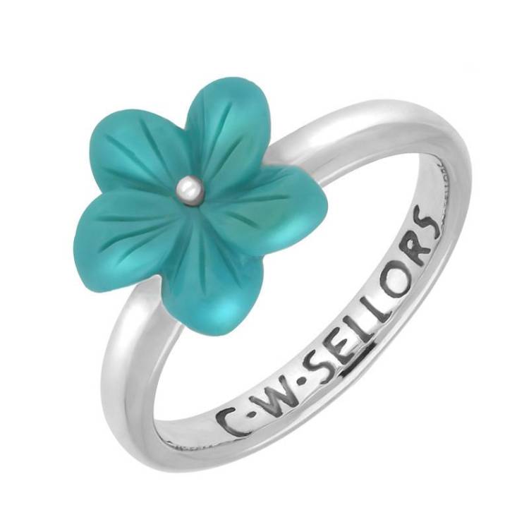Sterling Silver Turquoise Tuberose 12mm Desert Rose Ring - Silver